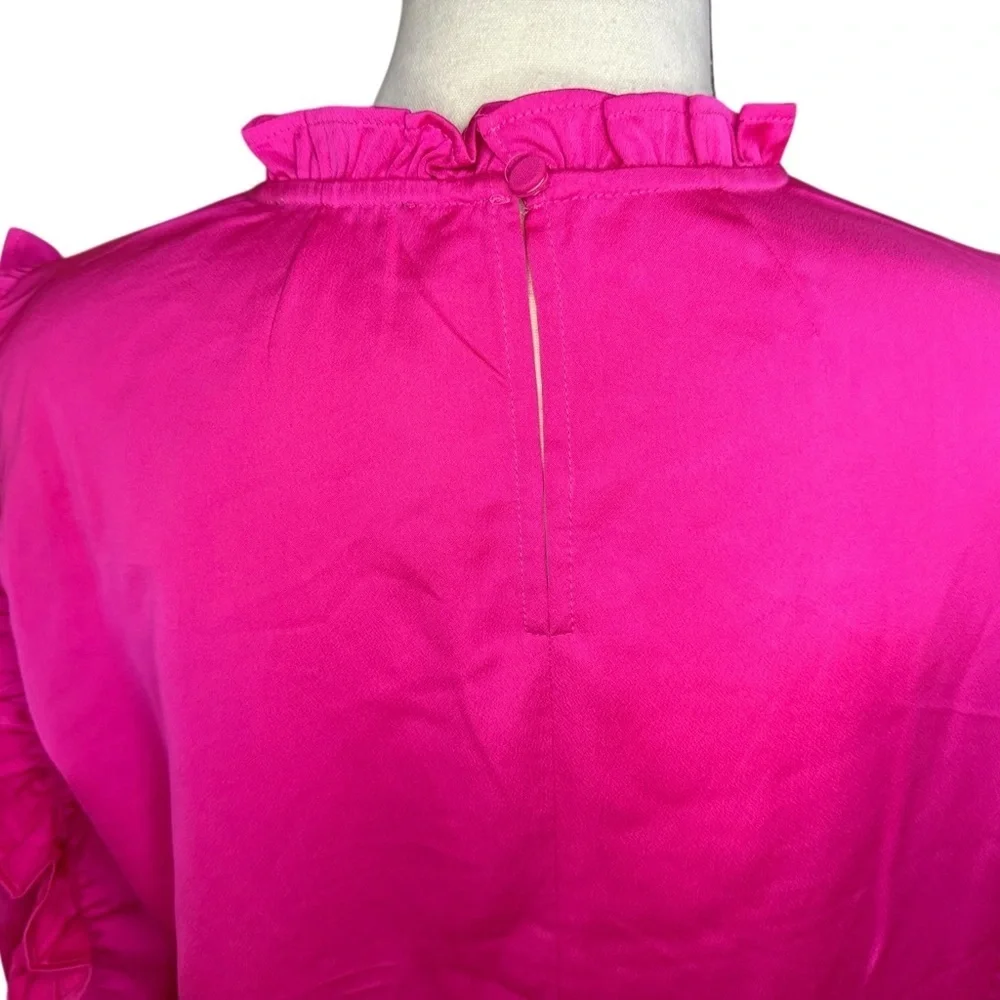 J. Crew Pink Puff Sleeve Ruffled Blouse